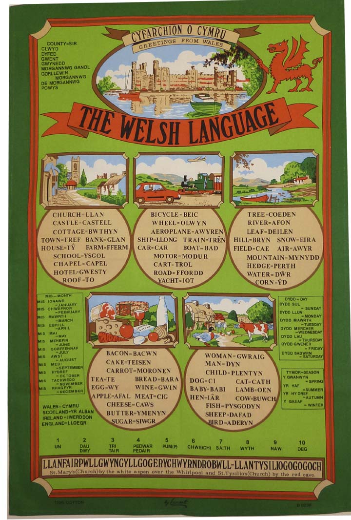 Welsh Language Cotton Tea Towel - Click Image to Close
